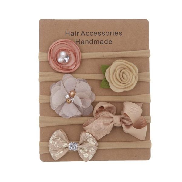 

hair accessories 5pc/set cute high elastic bowknot head bands for children sweet flower cloth art headwear headdress, Slivery;white