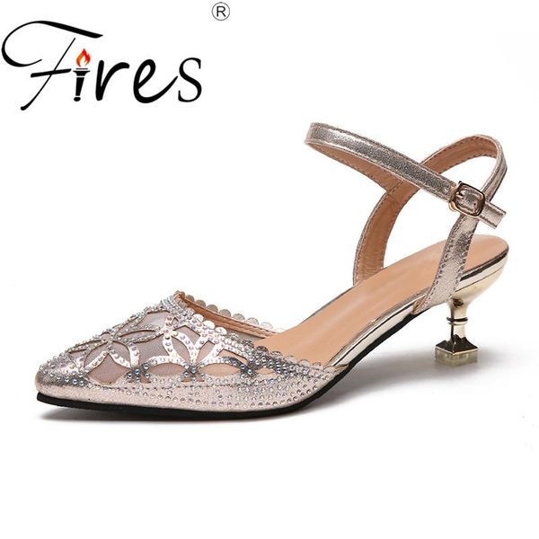 

fires summer medium heels pu leather shoes women sandals ladies heel silver open toe slipper, Black