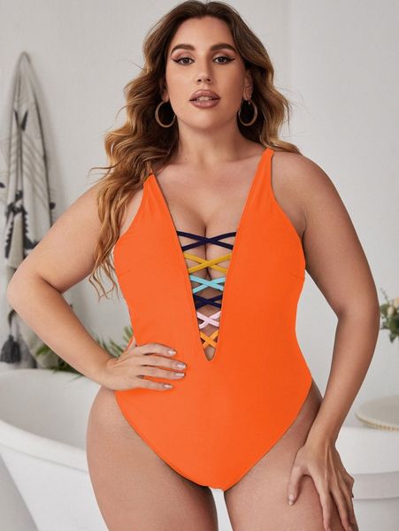 

plus cross front one piece swimsuit o8dw#, Black