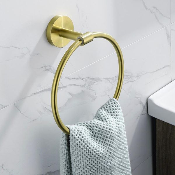 

towel ring wall mounted brushed gold round rings rack holder 304 stainless steel bathroom accessories