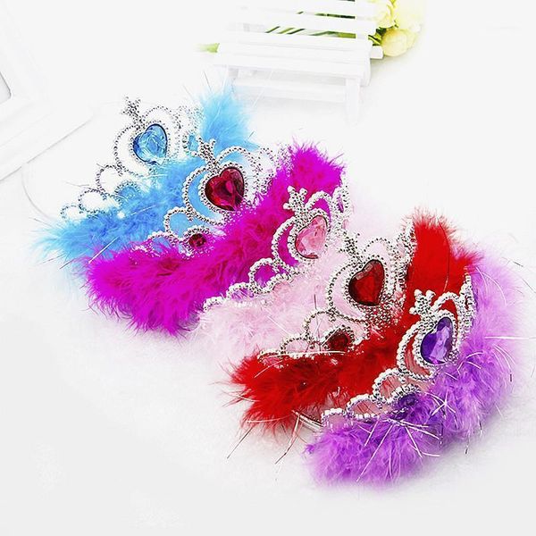 

1pcs design shiny rhinestone crown hair clip girls accessories feather children ribbon baby hairpins1, Slivery;white