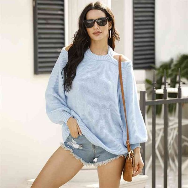 

knitted pullovers women style autumn and winter back heart hollow sweater crew neck off shoulder female full 210517, White;black