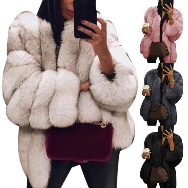 

women's fur & faux furry coat fashion autumn and winter jacket large size short artificial warm long sleeve, Black