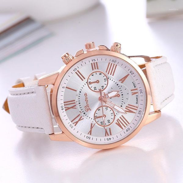 

wristwatches selling luxury ladies leather belt geneva quartz fashion women's roman scale men's watch, Slivery;brown