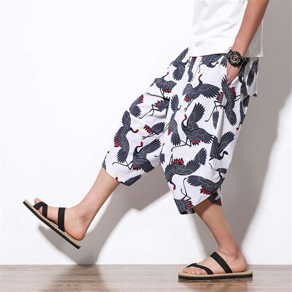

pants men's casual summer large loose china style crane capris radish 4jub, Black