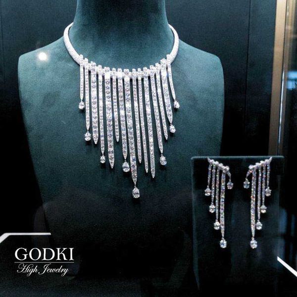 GODKI Luxus Klar CZ Zirkon Dubai Braut Halskette Set Für Frauen Hochzeit SAUDI Nigeria CZ Kristall Kleid PARTY Schmuck set 2020 H1022