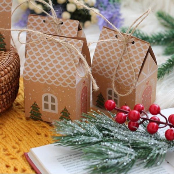 

christmas decorations 5/3pcs house shape paper boxes candy gift food cookie packing bag party decoration navidad