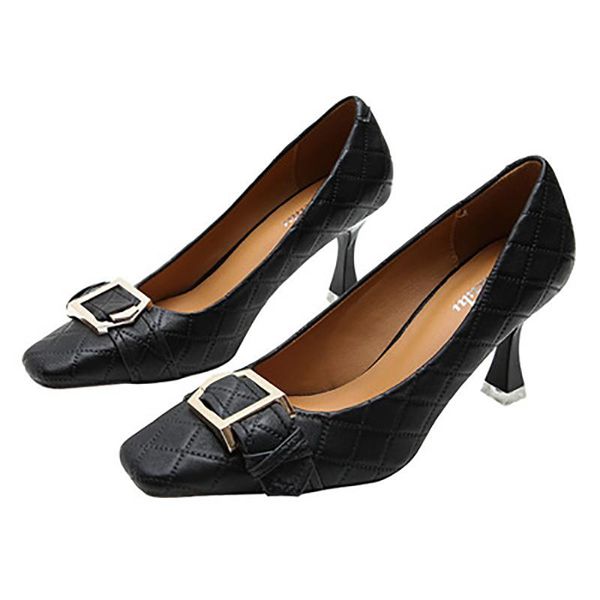 

dress shoes autumn round head womens work waterproof platform white leather high heels stiletto 7.5 cm single shoe, Black