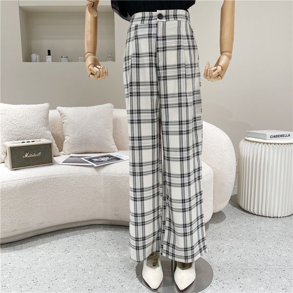 

capri nicho female design spring 2021 retro-chess fashion high waist wide leg straight pants, Black;white