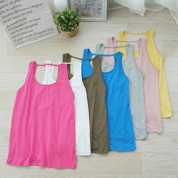 

fashion 94% cotton 6% spandex woman tank casual o-neck sleeveless backless hollow out gym streetwear tank m30153 210526, White