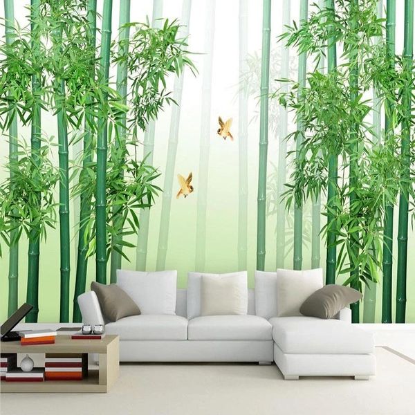 

wallpapers modern chinese style green bamboo forest mural self adhesive wallpaper living room bedroom home decor eco-friendly wall cloth
