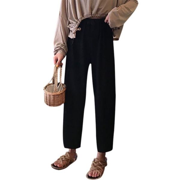 

woman's solid nine points pants spring summer casual trousers women loose wide leg cotton women's & capris, Black;white