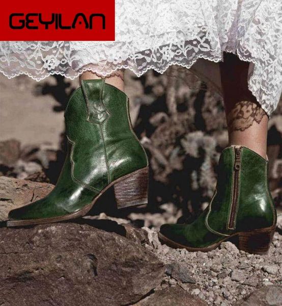 

boots vintage zipper ankle for women square heel sewing thread classic high shoes woman fashion bota feminina, Black