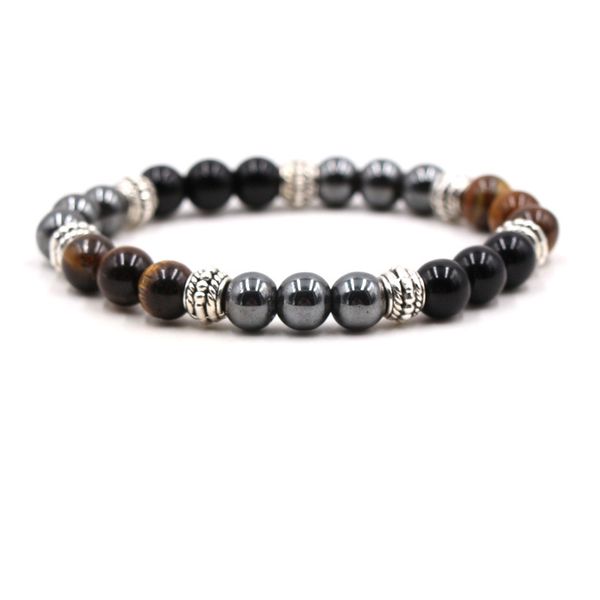 

men handmade 8mm buddha tiger eye bracelet hematite stone beads bracelets summer women jewelry gift, Golden;silver