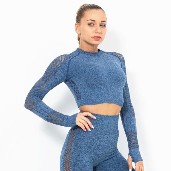 

compression seamless sports long sleeve gym women breathable yoga t-shirt hollow out workout blouse tunic tee pullover outfit