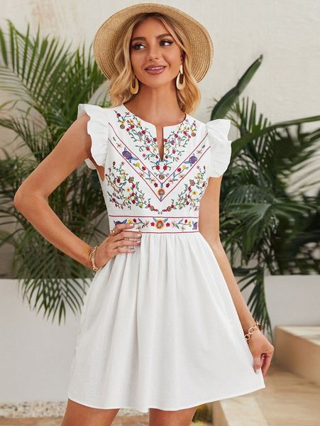 

floral embroidered butterfly sleeve dress 37ix#, Black;gray