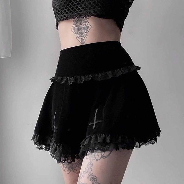 

skirts women short micro mini dress summer skirt embroidery suede black lace patchwork punk dance club