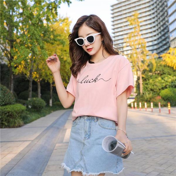 

women's t-shirt 2021 t-shirt, plus size summer clothing, print, s-3xl cotton, round neck, short sleeves, pink, 100%, White