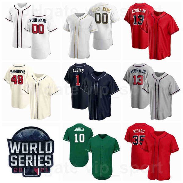 

2022 world series baseball 1 ozzie albies jersey 5 freddie an 20 marcell ozuna 13 ronald acuna jr 7 dansby swanson 8 eddie rosario team, Black
