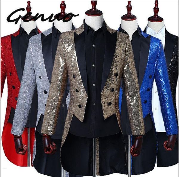 

men's suits & blazers genuo 2021 men gold silver red blue black sequin slim fit tailcoat stage singer prom dresses costume wedding groo, White;black