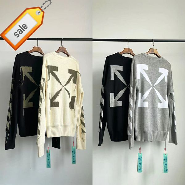 

ow white black asymmetric off arrow knitted sweater street couple round neck t-shirt