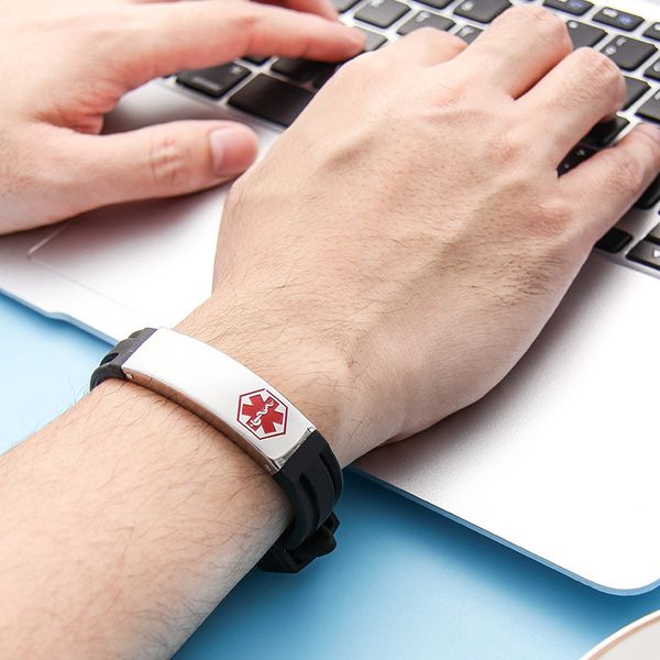 

new me-dical bracelet men's wristband stainless steel silicone bracelet fashion jewelry corrosion dripping oil, Golden;silver