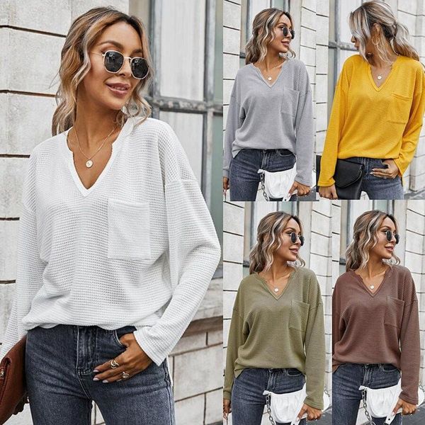 

fashion women keep warm long sleeve pocket v-neck solid blouse sweater vest christmas soft pull femme women's sweaters, White;black