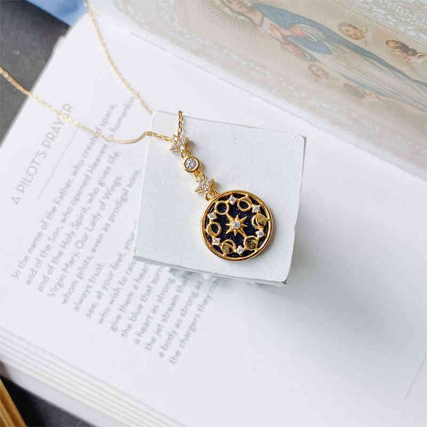 

blue sand stone sun moon stars exquisite sweater chain ins metal wind light luxury high sense s925 silver temperament necklace female