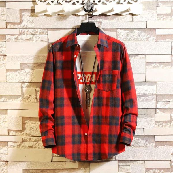 

men's casual shirts fashion plaid shirt autumn loose long sleeve blouse men clothes streetwear chemise homme jvvy, White;black
