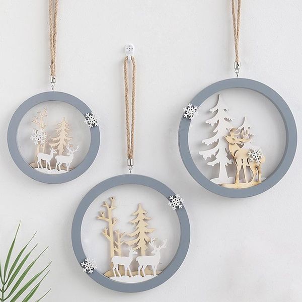 

decorative objects & figurines elk wall lamp hanging round wooden fairy light decor nordic style modern art xmas ornament for home office ts