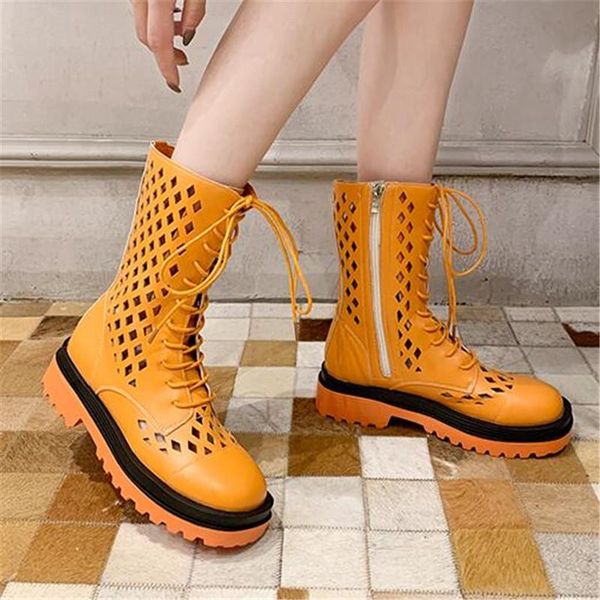 

boots women's cool hollow hole ankle summer club party shoes fashion candy colors platform motorcycle, Black