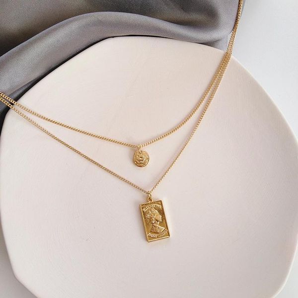 

vintage fashion gold color queen pendant necklace chain chockers disc double layer coin for women girls necklaces, Silver