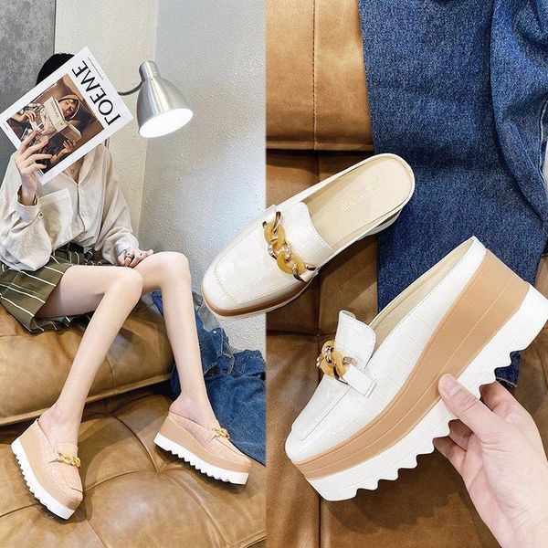 

round toe pu home slippers women flip flops rubber wedges shoes for casual slip on platform autumn, Black