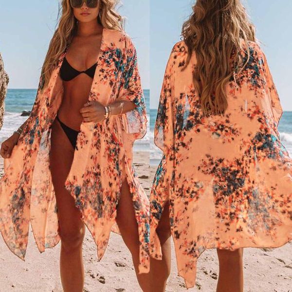 

women's swimwear swimsuit oversize beach cover up kimono vintage print floral holiday bikini outing boho long cardigan shawl covers out, White;black