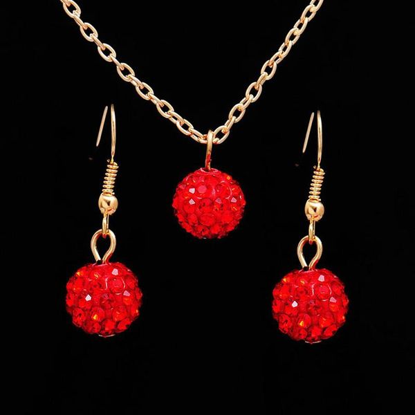 

earrings & necklace fashion golden color handmade 10mm rhinestone ball crystal pendant +earring bride wedding jewelry sets women party, Silver