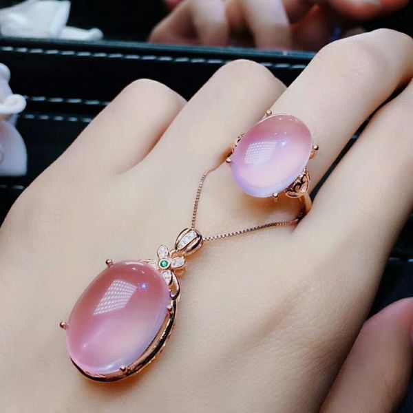 

meibapj natural pink rose quartz fine jewelry set 925 pure silver necklace and ring suit for women bracelet, earrings &, Black
