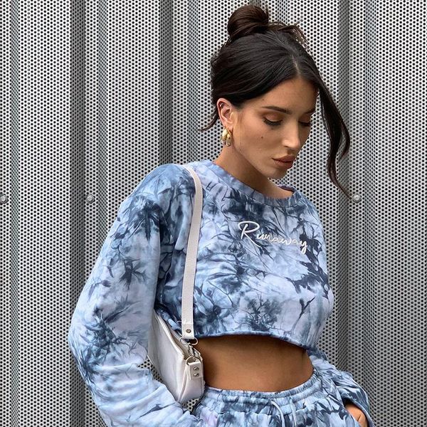 

casual loose tie dye cropped sweatshirt women pullovers letter printed harajuku 2021 autumn sweatshirts women's blouses & shirts, White