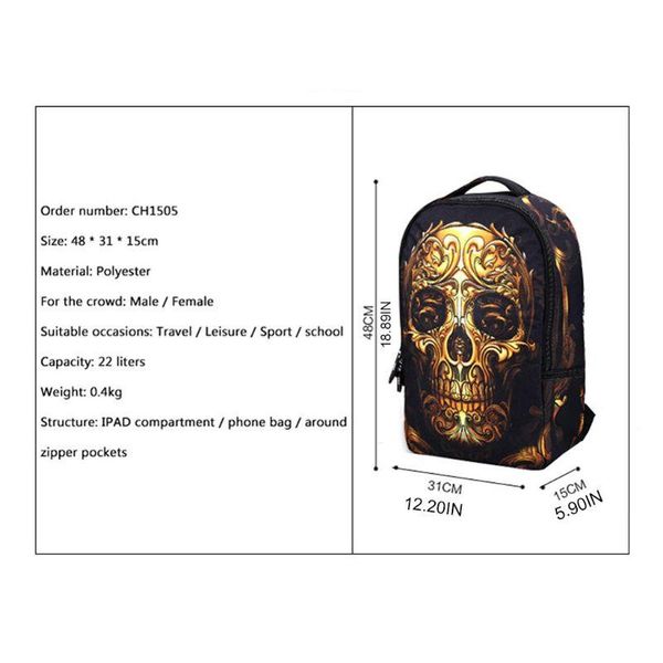 

school bags skull backpack 22l bag high middle bookbag for men women boys girls 50ld