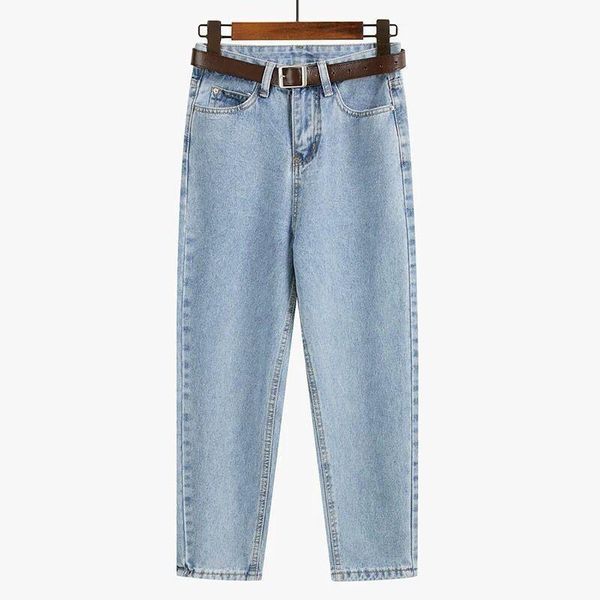 

women's jeans light blue women high waist straight casual denim trousers lady solid color streetwear ankle length harem pants jean