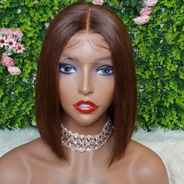 

synthetic wigs dartk brown silky straight preplucked 14 inch long short bob lace front for fashion women closure baby hair, Black