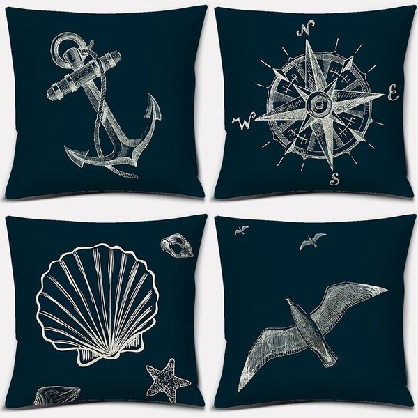 

anchor nautical series printed square home decoration pillow case (45cm * 45cm)