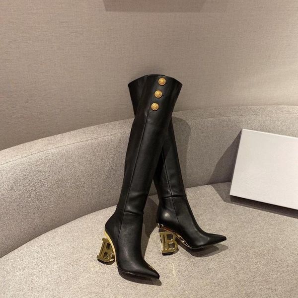 

boots shoes women winter over the knee genuine leather and kid suede high heels zapatos de mujer, Black