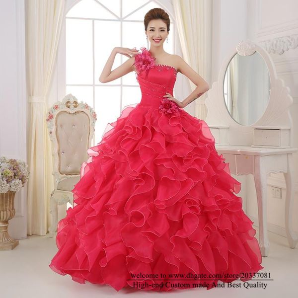 

quinceanera dresses 2021 elegant one-shoulder flowers crystal party prom formal lace up ball gown organza vestidos de 15 anos338r, Blue;red
