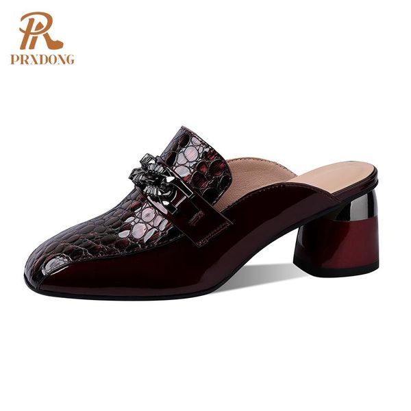 

sandals genuine leather slippers women fashion concise buckle thick high heels summer dress casual shoes woman arrival 2021, Black