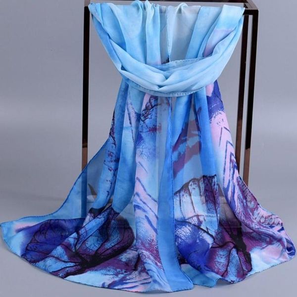 

scarves soft comfort spring summer women leaves print long scarf chiffon shawl trendy satin square head hijab scarfs, Blue;gray