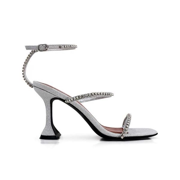 

dress shoes 2021 european and american women's high-heeled sandals with diamond decoration wine glass heel banquet, Black