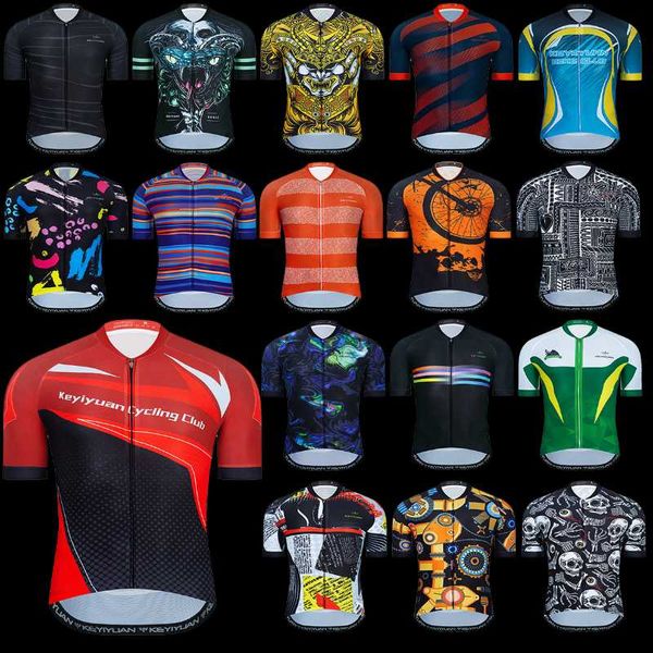 

racing jackets keyiyuan summer 2021 mens short sleeve cycling jersey mountain bike sports wear bicycle traje ciclismo hombre maillot vel, Black;red