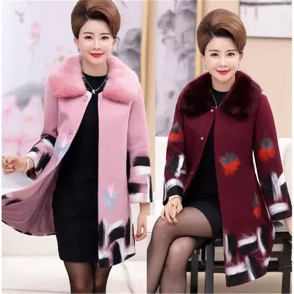 

women's wool & blends 2021 winter woolen coat large size ladies fur collar long section nizi autumn and 539, Black
