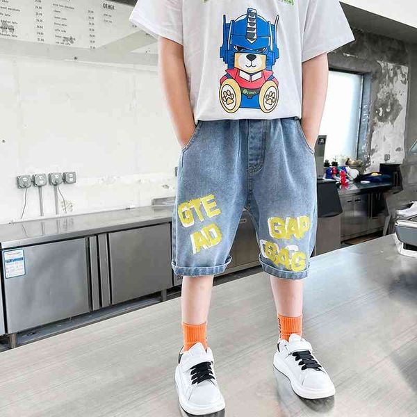 

boys' children's shorts boys' wear 2021 new summer fashion brand thin jeans for primary and secondary school children, White;black