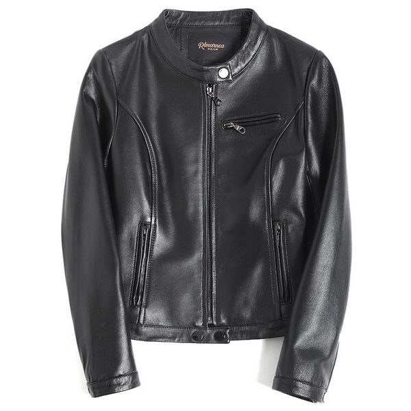 

women's leather & faux 2021 genuine jacket women winter autumn female vintage streetwear motorcycle real sheepskin coat, Black